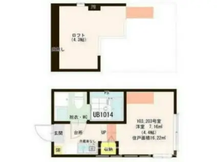 スカイパークテラス(1K/2階)の間取り写真