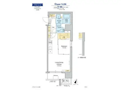 プラウドフラット大井町(1LDK/3階)の間取り写真