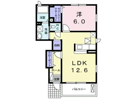 ガーデンハウス朝日山B(1LDK/1階)の間取り写真