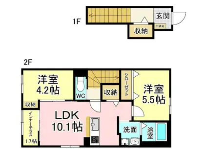 ザ・スパキオ アヴァンサートフクオカ(2LDK/2階)の間取り写真