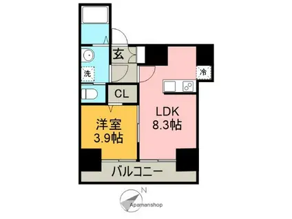 ディアレイシャス名古屋中村公園II(1LDK/8階)の間取り写真