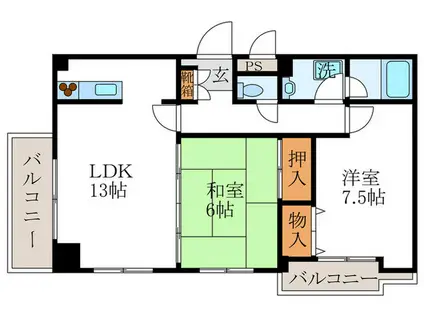 ランブラス嵯峨(2LDK/6階)の間取り写真