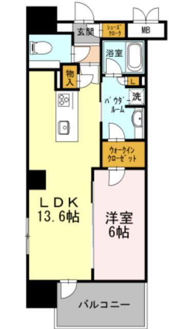 ロイヤルパークスERささしま イースト(1LDK/7階)の間取り写真