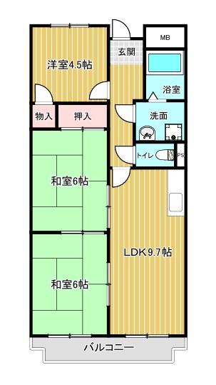 パールハイツ(3LDK/2階)の間取り写真