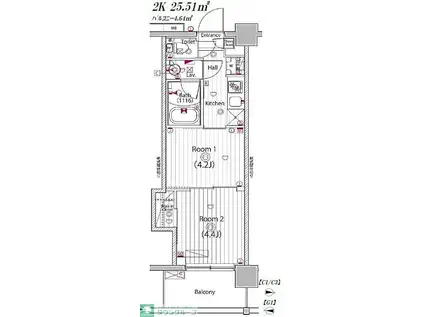 ガーラ・プレシャス四ツ木(2K/2階)の間取り写真