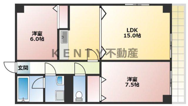 アパートメントカヤ田園調布(2LDK/2階)の間取り写真