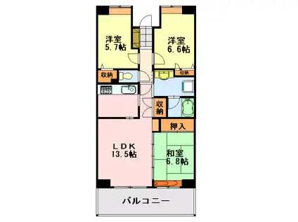 フェリス蘇我(3LDK/4階)の間取り写真