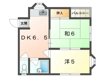 木屋マンション(2DK/2階)の間取り写真