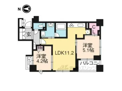 リヴァーク四条烏丸(2LDK/8階)の間取り写真