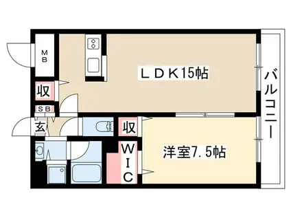 地下鉄名城線 東別院駅 徒歩5分 12階建 築19年(1LDK/2階)の間取り写真