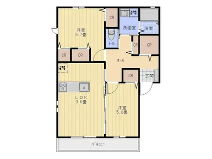 ESPOIR水源 C(2LDK/1階)の間取り写真