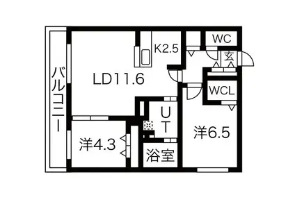 ANGELIC VILLAGE北23条エンジェリック ヴィレッジ北2(2LDK/3階)の間取り写真