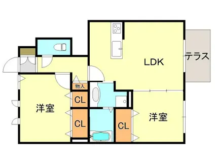 アンソレイエ ファミーユ B棟(2LDK/1階)の間取り写真