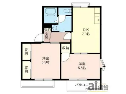 シンフォニー(2DK/2階)の間取り写真