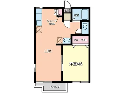 ドエルチェリーC棟(1LDK/2階)の間取り写真