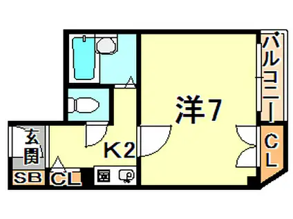 ブロスコート住吉(1K/2階)の間取り写真