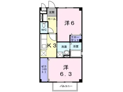 ピソアイリス(2K/1階)の間取り写真