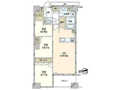 富久クロスコンフォートタワー(3LDK/53階)の間取り写真