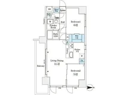 パークキューブ小岩(2LDK/7階)の間取り写真