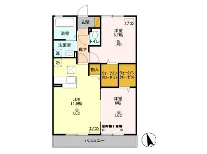 リヴァージュ壱番館(2LDK/1階)の間取り写真