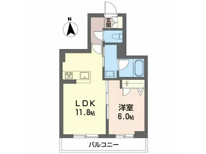 アンビシア西ノ内(1LDK/2階)の間取り写真