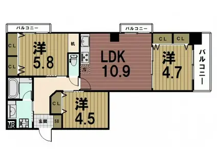ラティス東野アネックス(3LDK/4階)の間取り写真