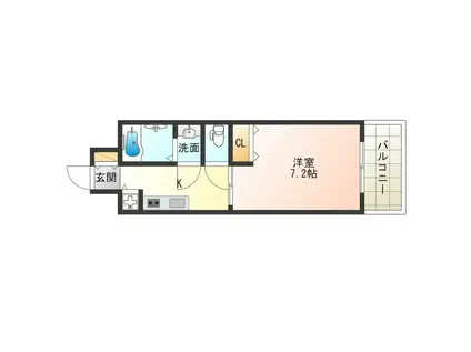 レインボーコート立売堀(1K/4階)の間取り写真