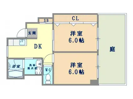 ジャルダン上本町(2DK/1階)の間取り写真