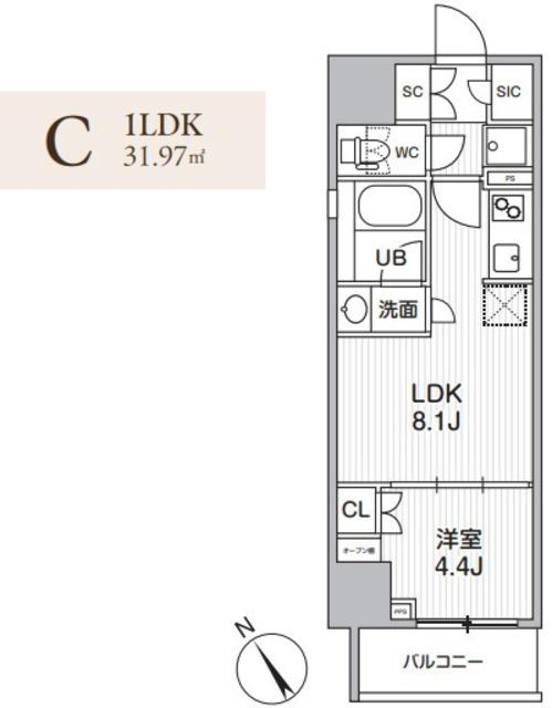 グランエール西日暮里ノース(1LDK/4階)の間取り写真