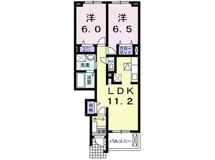シャルマンコート広沢E(2LDK/1階)の間取り写真