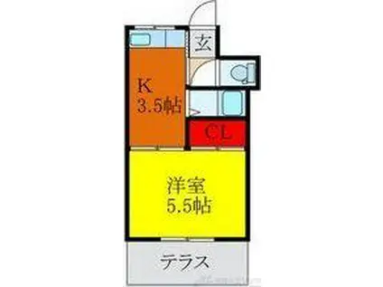 チョコブラック(1K/1階)の間取り写真