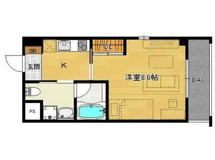 CANBUS上賀茂(1K/2階)の間取り写真