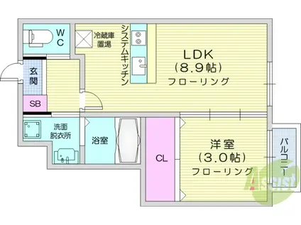 キララ鈎取本町2(1LDK/1階)の間取り写真