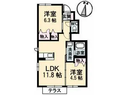 ファミールB(2LDK/1階)の間取り写真