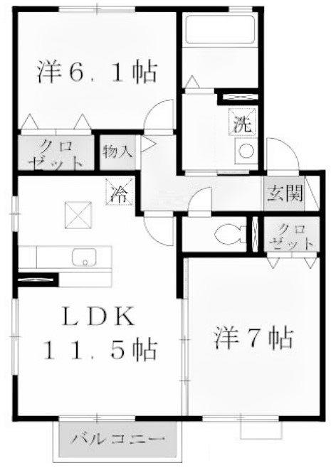 ウィルモア垂水C棟(2LDK/1階)の間取り写真