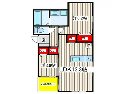 ABITARE・CASA(2LDK/1階)の間取り写真