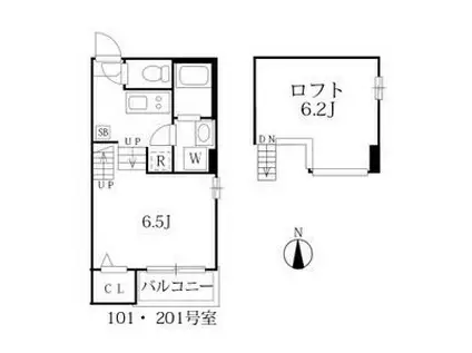 ハーモニーテラス楓(1K/2階)の間取り写真