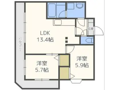 クレセント89(2LDK/2階)の間取り写真