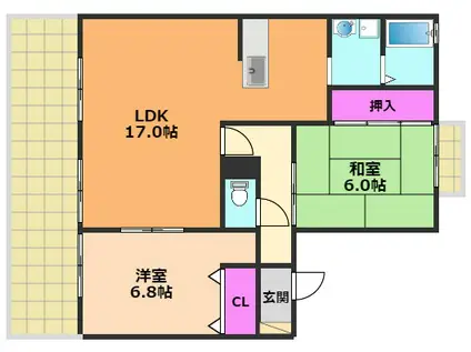 ウインディア五百住B棟(2LDK/1階)の間取り写真