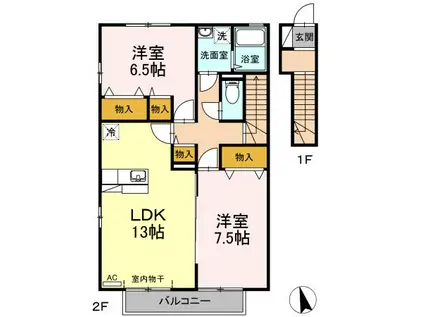 アザレアコートアミカ C棟(2LDK/2階)の間取り写真