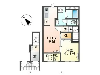 アムール香椎駅前II(1LDK/2階)の間取り写真