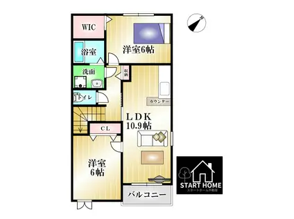 サニーサイドUPII(2LDK/2階)の間取り写真