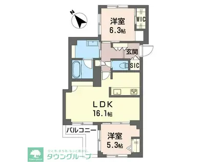 鎌倉市由比ガ浜2丁目マンション (2LDK/2階)の間取り写真