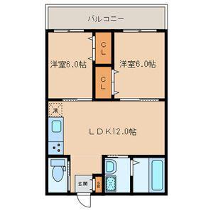 北浜ビル(2LDK/4階)の間取り写真