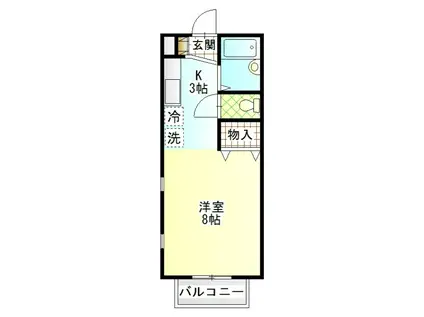 ベルシオン丸久B棟(1K/1階)の間取り写真