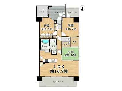 ジークレフ御影パークグレイス(3LDK/9階)の間取り写真