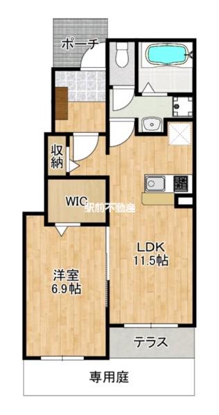 エクシード・ヴィラ津屋崎II(1LDK/1階)の間取り写真