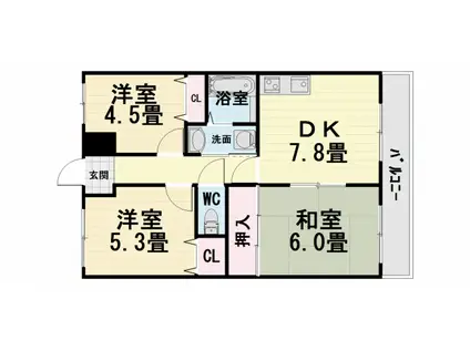 ディアコート津久野(3DK/3階)の間取り写真