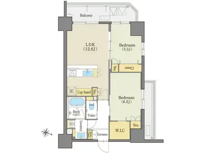 グランドゥール瑞穂通(2LDK/12階)の間取り写真