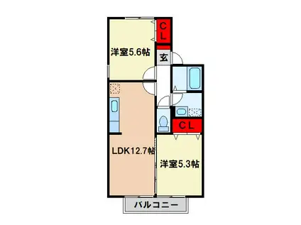 セジュールジェンヌ(2LDK/1階)の間取り写真